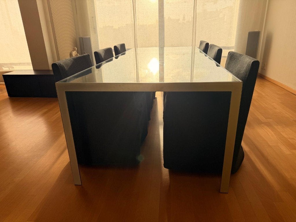 Design Eettafel – Monica Armani – gehard glas – 258 cm, Comme neuf, Enlèvement, Rectangulaire, Modern