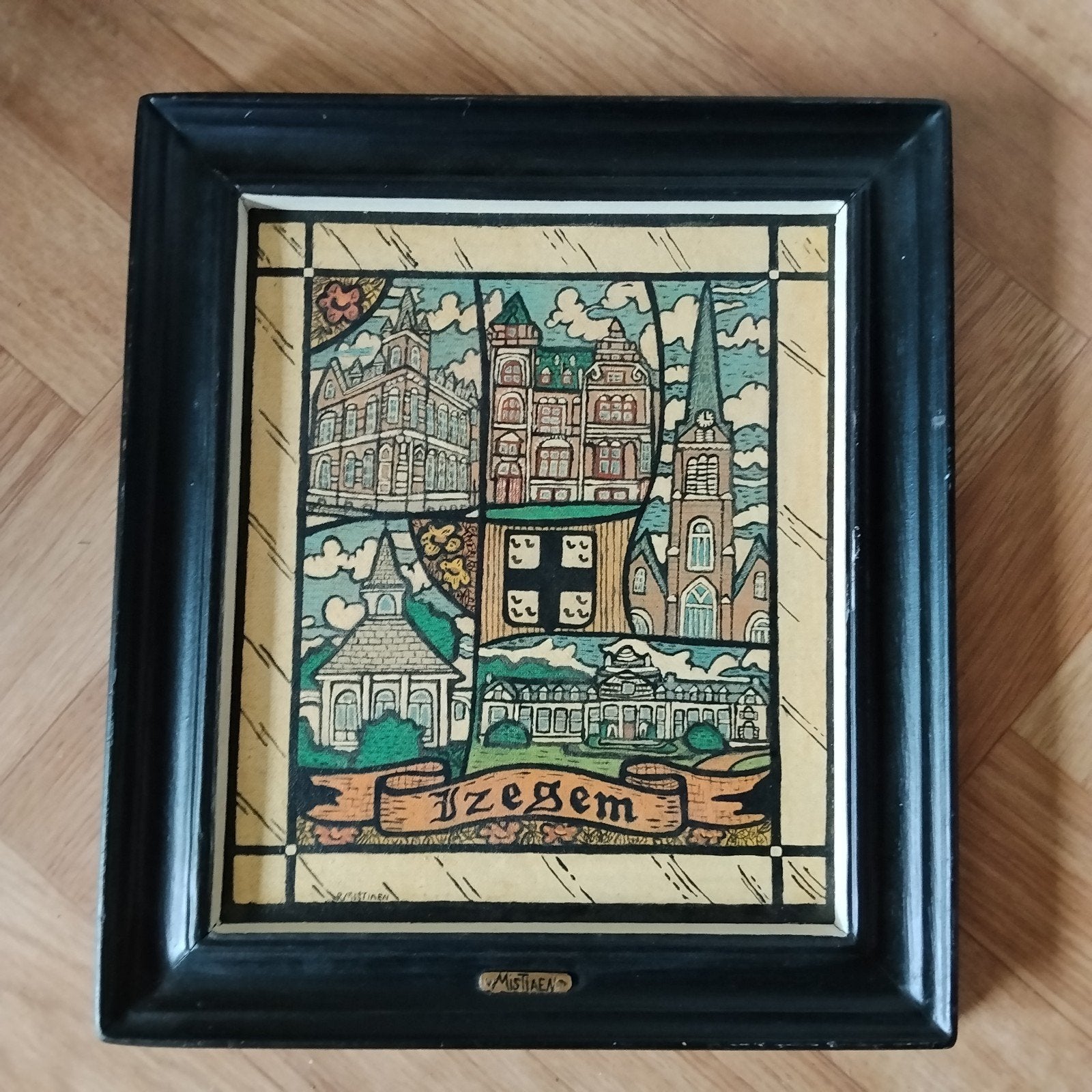 Izegem op doek ingekaderd gesigneerd, Antiquités & Art, Art | Autres Art, Enlèvement ou Envoi