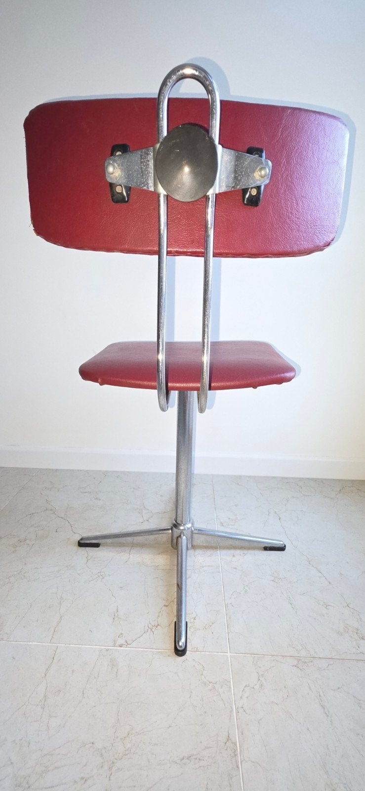 Chaise de bureau dactylo vintage en skaï bordeaux, Enlèvement, Cuir