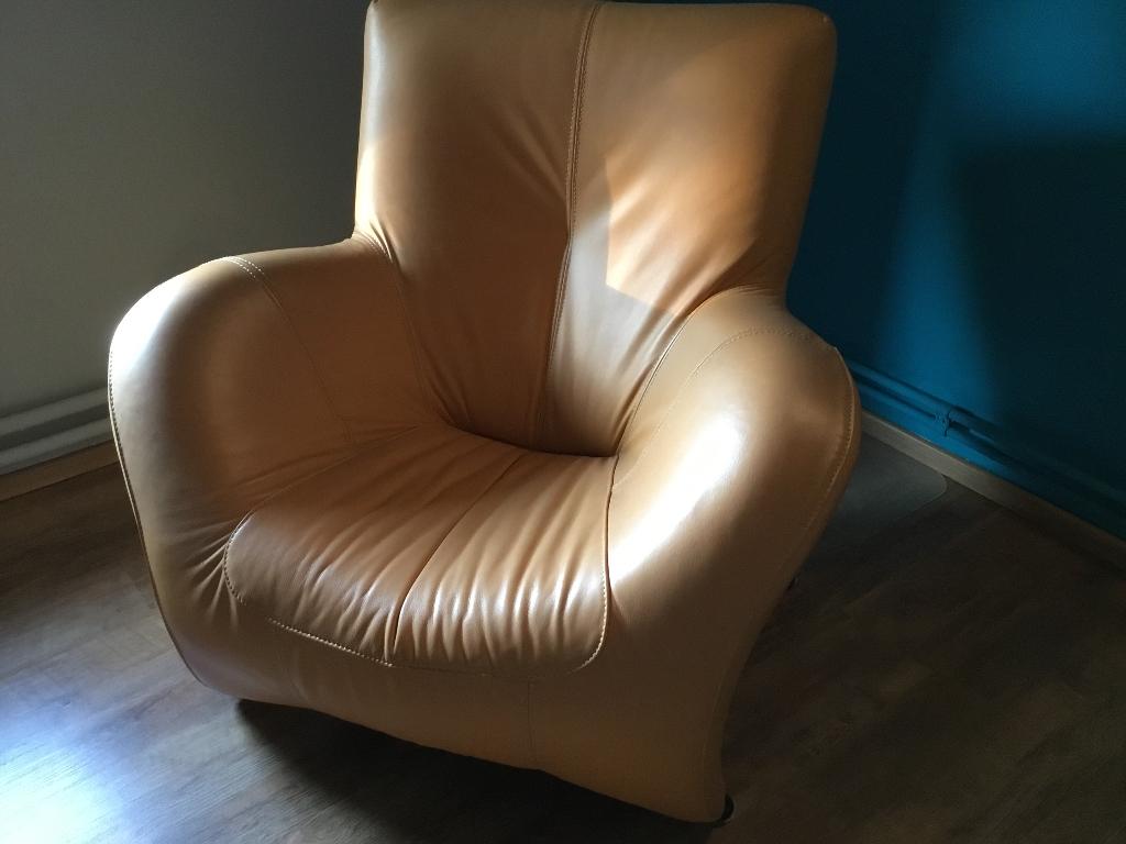 Fauteuil/fauteuil design en cuir de buffle jaune ocre, Enlèvement, Neuf, Cuir