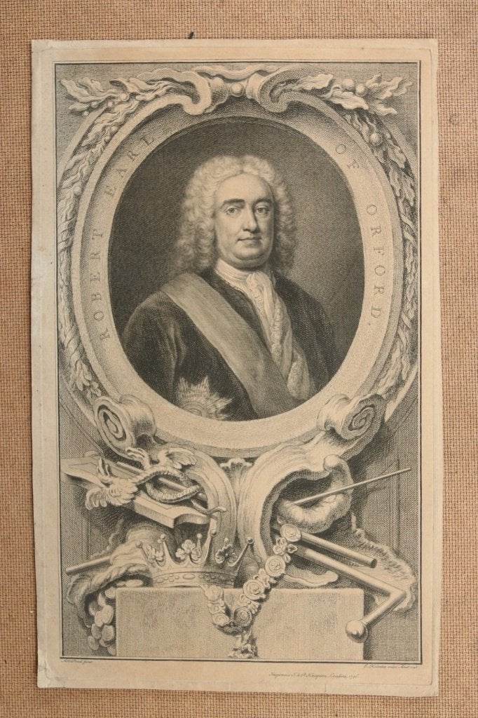 Houbraken - Robert Walpole, Earl of Orford, gravure 1746, Antiek en Kunst, Ophalen, Portret, Gravure, Met tekst