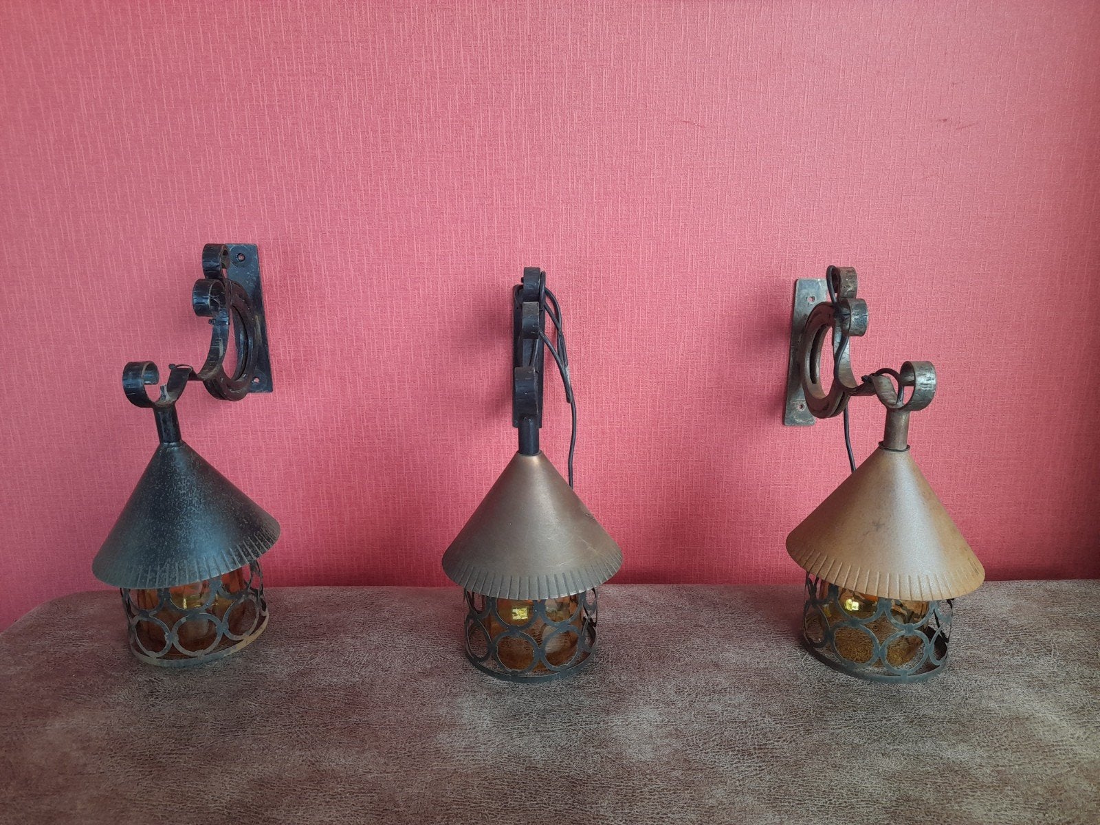 Set van 3 vintage stallampen lampen, Huis en Inrichting, Lampen | Wandlampen, Ophalen