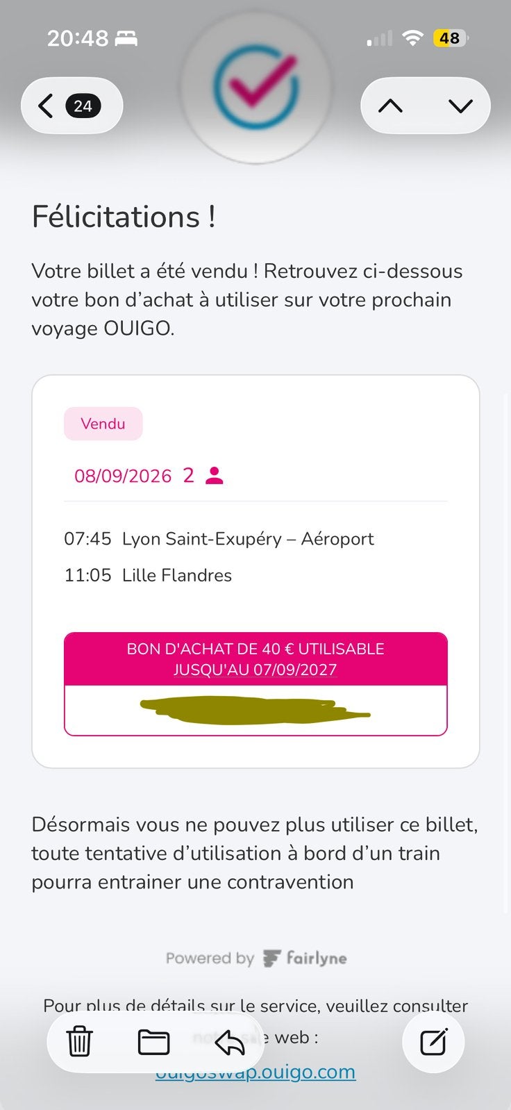 Bon d’achat OUIGO de 40 € – valable jusqu’au 07/09/2027, Tickets en Kaartjes, Cadeaubon, Overige typen