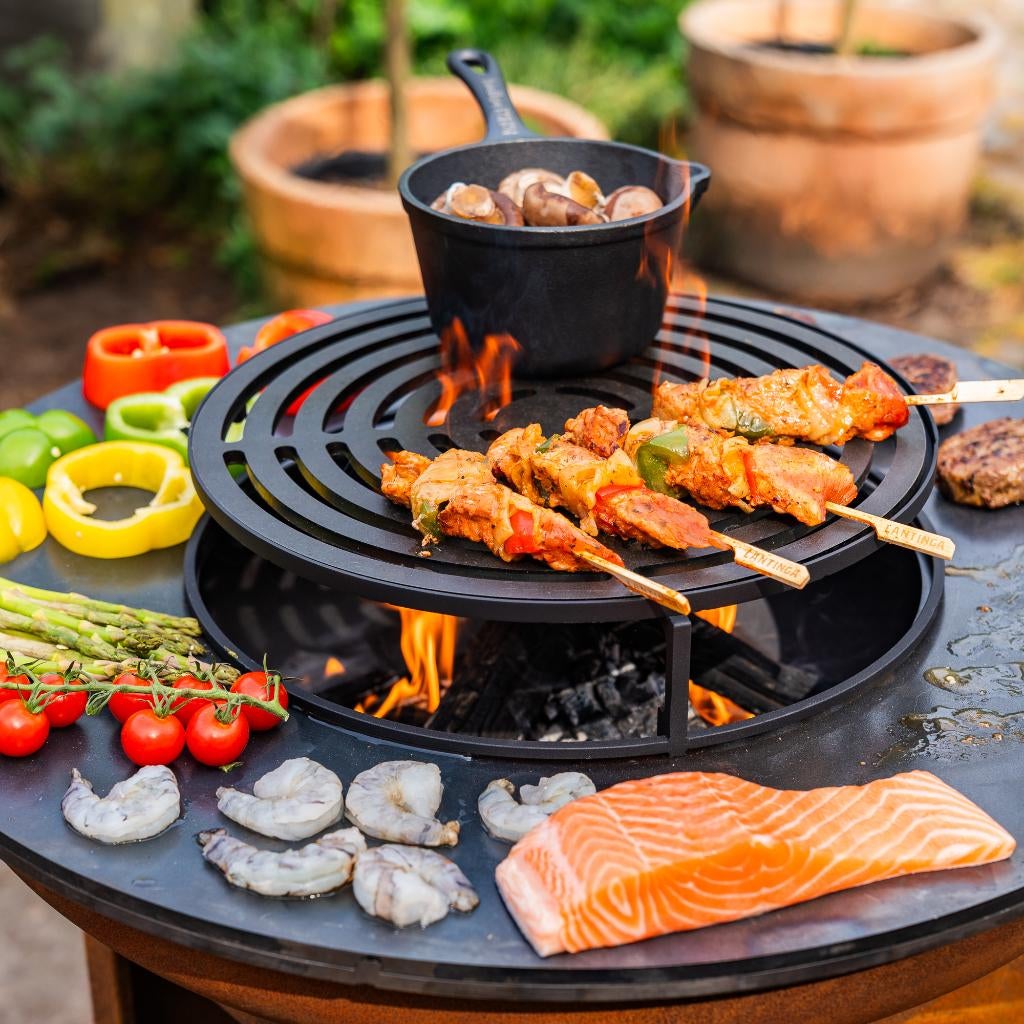 bbq Plancha Camarada Cortenstaal met wielen en houtopslag NW, Ophalen of Verzenden, Nieuw, RJRoyal Living, Met accessoires