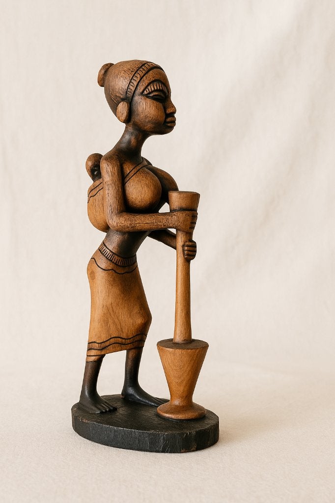 houten figuur van een Afrikaanse vrouw, Antiek en Kunst, Ophalen of Verzenden, 20 - 50 cm, Beeld, Hout