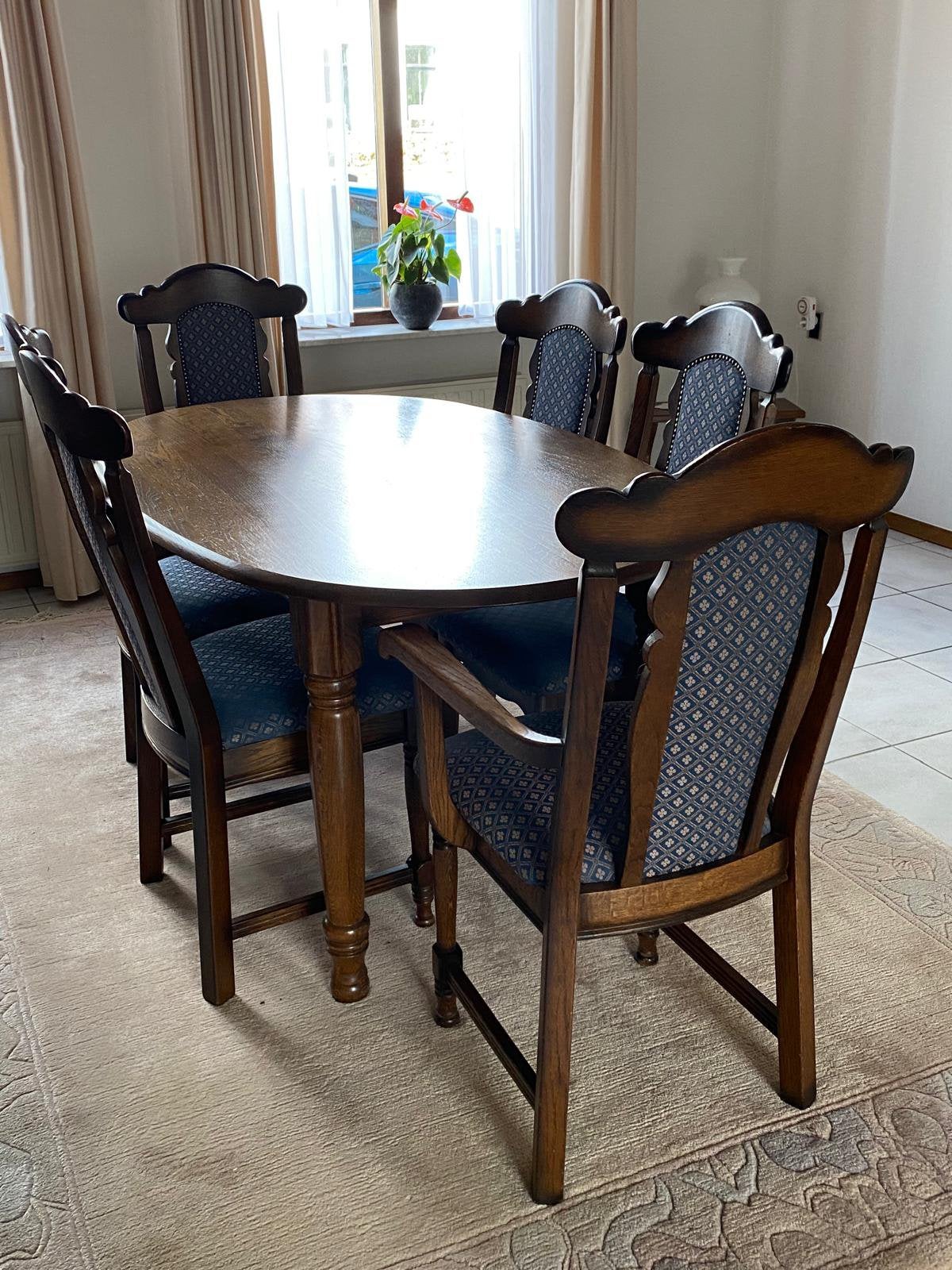 Table en chêne massif avec 6 chaises, Enlèvement, Comme neuf, Antiek massief eikenhout, 6 à 8 chaises
