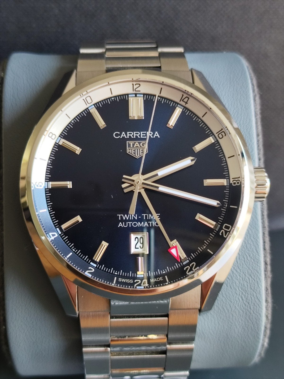 T.K. i.nw.st. 1 Tag Heuer Carrera Twin Time (GMT) van 2022., Staal, Staal, Polshorloge, Ophalen of Verzenden