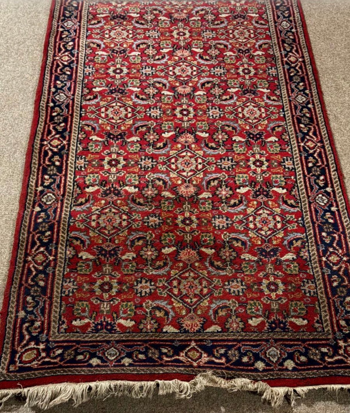 Handgemaakt Chinees oosters tapijt – rood met blauw, Ophalen, Gebruikt, Blauw