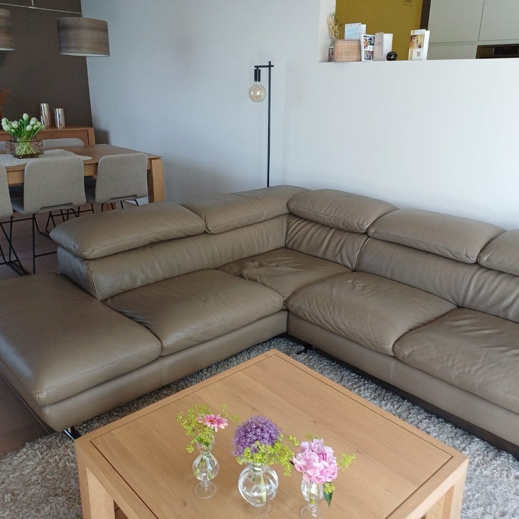Moderne lederen salon, Huis en Inrichting, Ophalen, Gebruikt, 100 tot 125 cm, Hoekbank