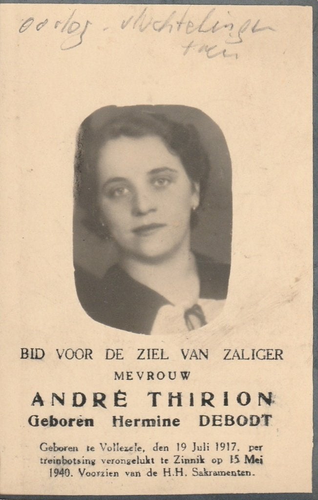 Oorlogsslachtoffer 1940-45 André Thirion spoorwegramp, Verzamelen, Ophalen of Verzenden