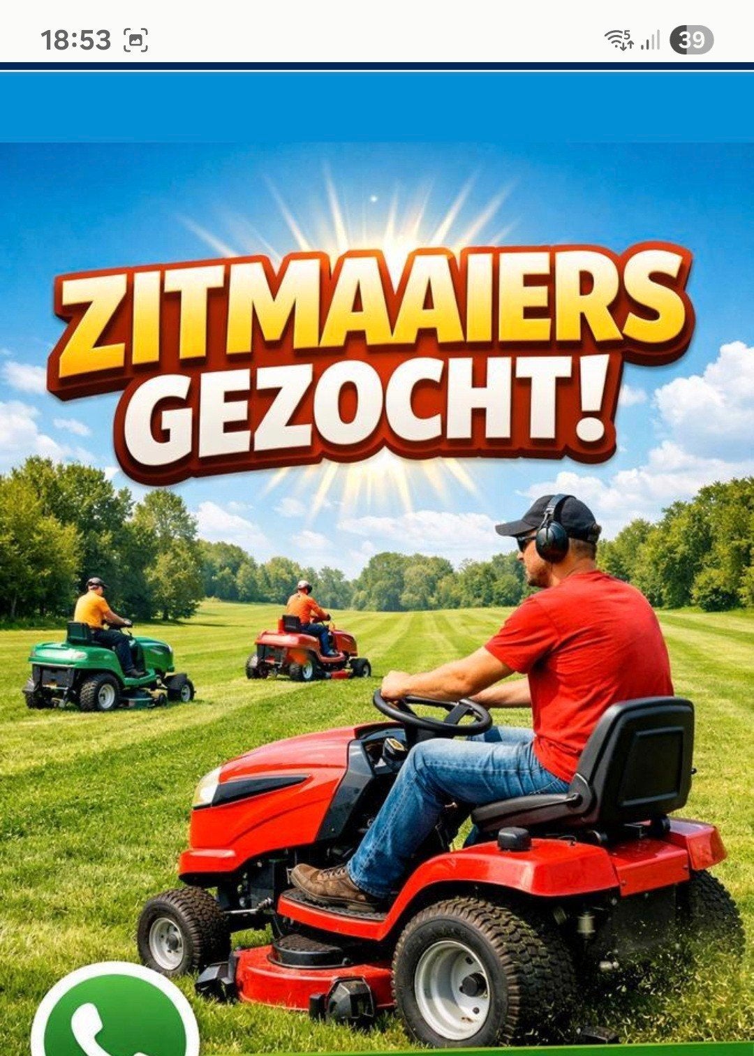 Overname defecte zitmaaier, Enlèvement