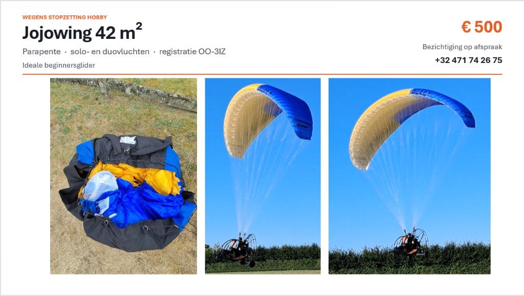 Parapente WingGuest38 JojoWings 42m2 (duo solo), Enlèvement, Utilisé, Écran