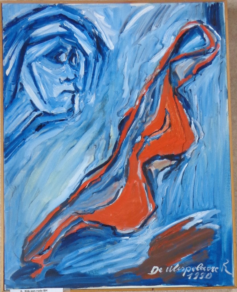 ROBERT DE WISPELAERE / RODE BH / OLIEVERF / 92x72cm / KADER, Antiquités & Art, Peinture à l'huile, Signé, Figures, Autres matériaux