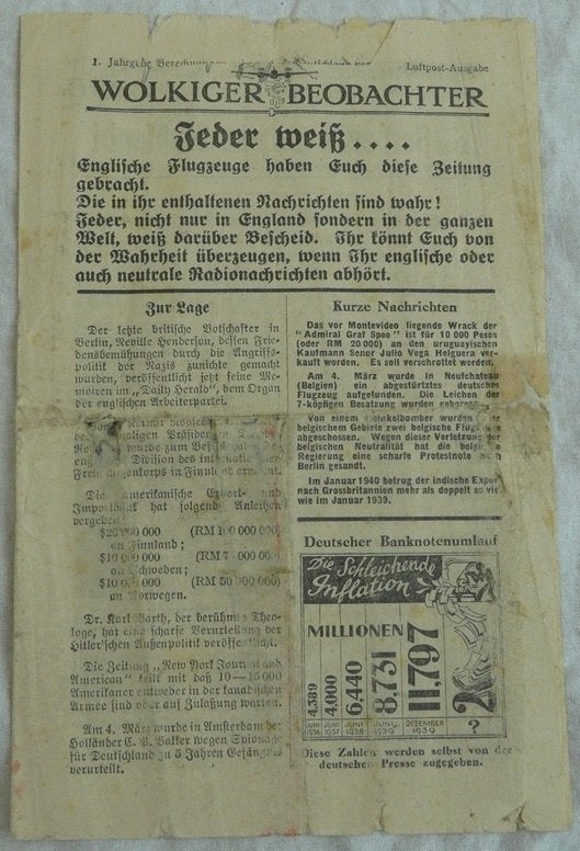 Pamflet, Leaflet, Flugblatt, Nummer 9, Engels / UK, 1940.(1), Verzamelen, Ophalen of Verzenden, Overige soorten, Overige typen