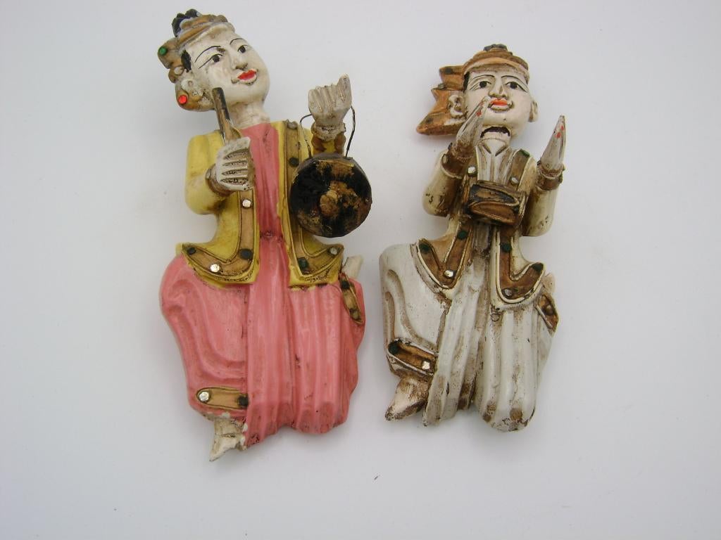 set van 2 kleurrijke figuren in massief hout Oosters, Ophalen of Verzenden