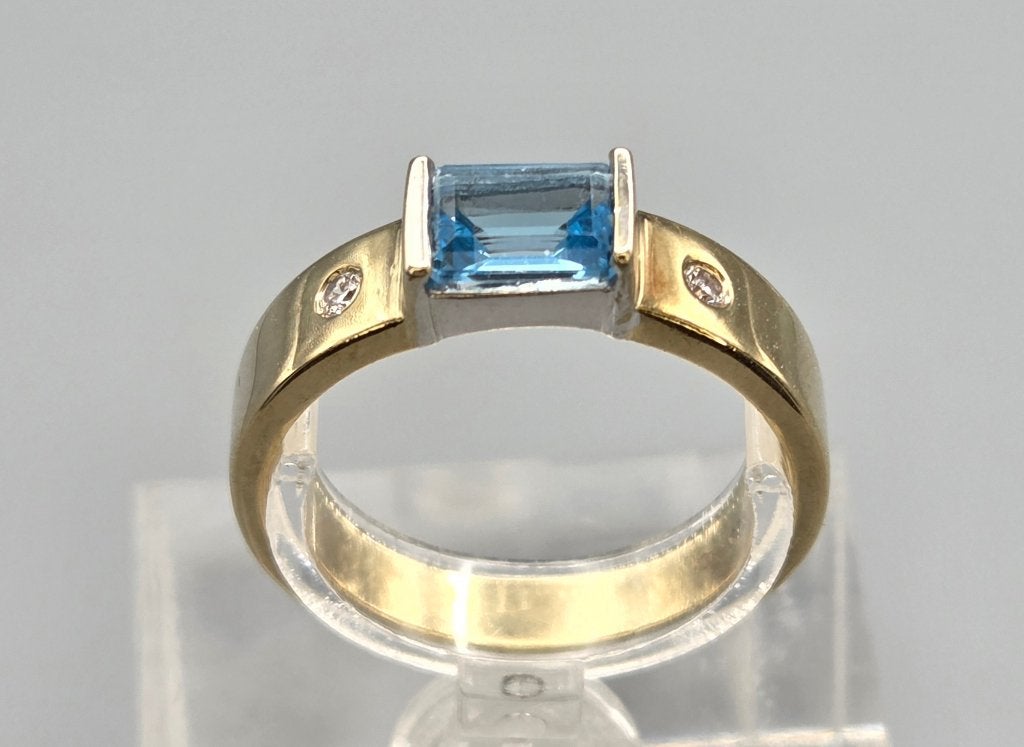 Topaze et diamant en or vintage. 2026/491, Bijoux, Sacs & Beauté, Bagues, Comme neuf, Femme ou Homme, 18 à 19, Bleu, Or, Avec pierre précieuse