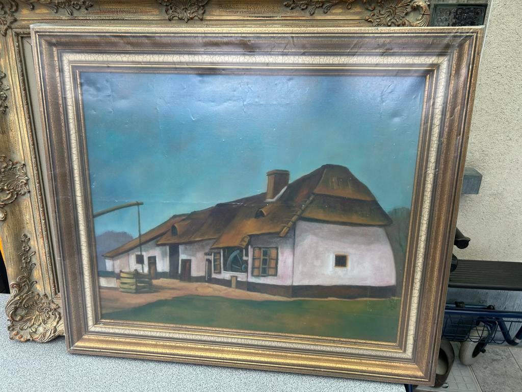 Schilderij boerderij, Antiquités & Art, Art | Peinture | Classique, Enlèvement