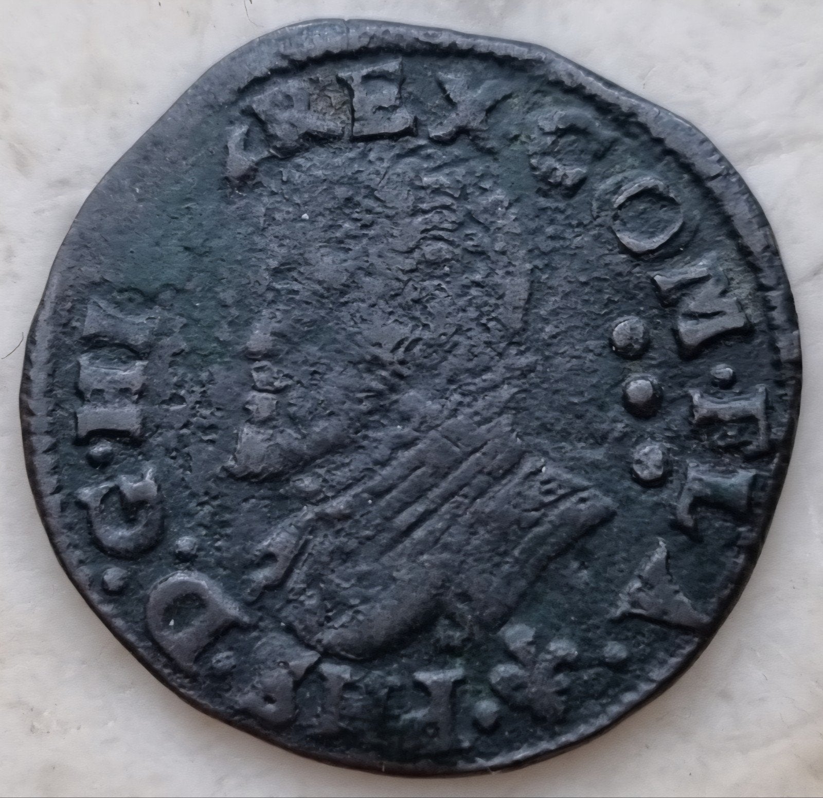 Duit 1585-89 ( Brugge) Philips II / Zeldzaam !, Timbres & Monnaies, Monnaies | Belgique, Enlèvement ou Envoi, Bronze, Monnaie en vrac