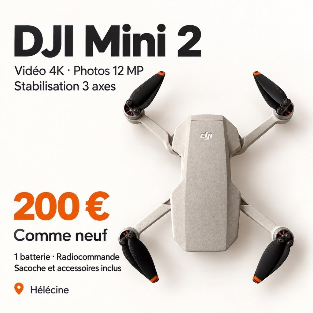 Drone DJI Mini 2 4K, Drone avec caméra, Maintien d'altitude, Moins de 250 g, Qualité supérieure