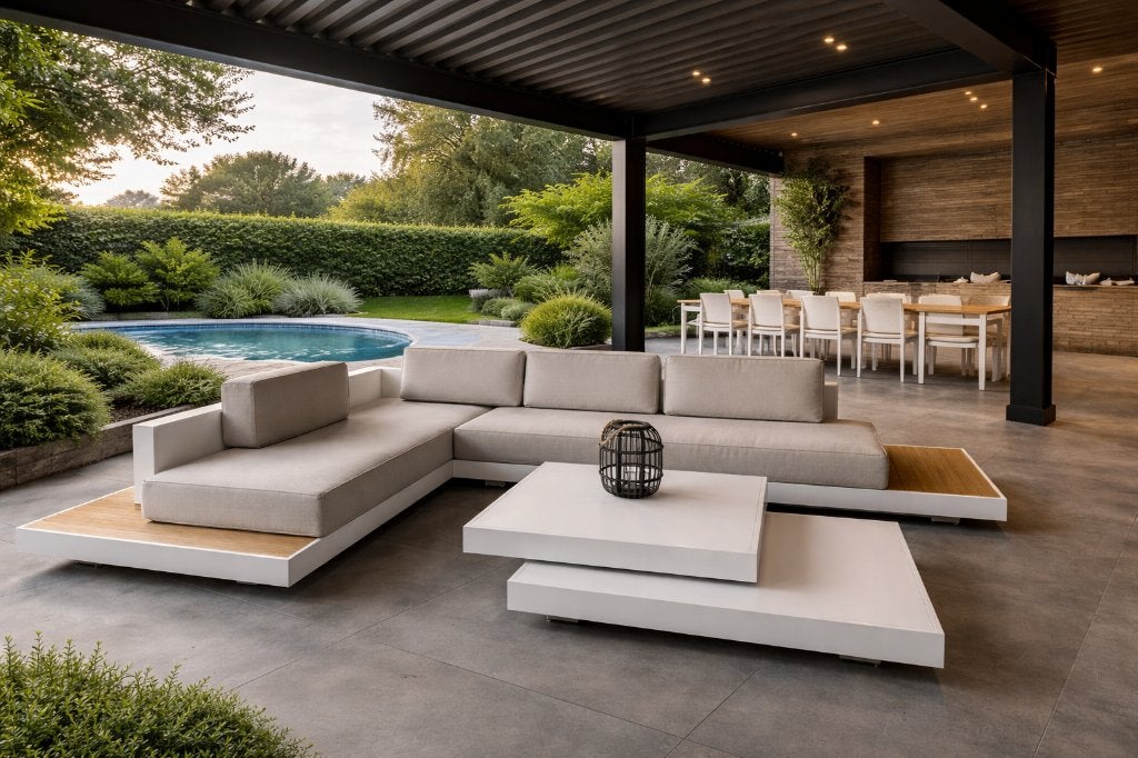 Luxe met teak afgewerkte loungeset met 3000 euro korting, Ophalen of Verzenden, Nieuw