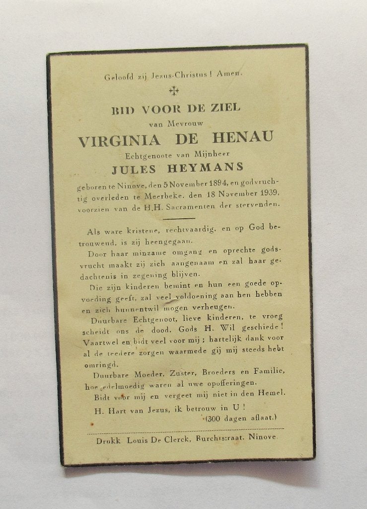 bidprentje 1939   ninove, Verzenden, Bidprentje