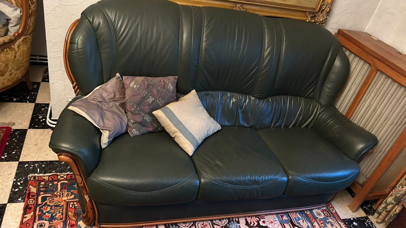 Canapé en cuir vert, Huis en Inrichting, Zetels | Zetels, Ophalen, Gebruikt, Leer