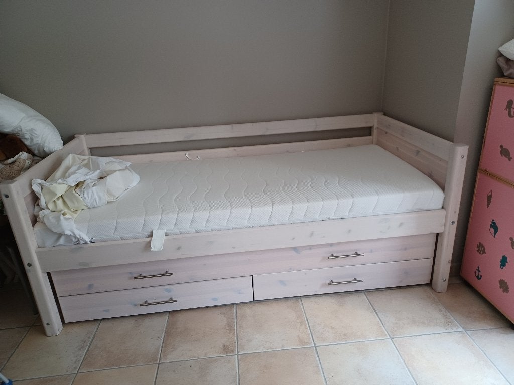 Bed met lade, Huis en Inrichting, Ophalen, 90 cm, Eenpersoons, Wit