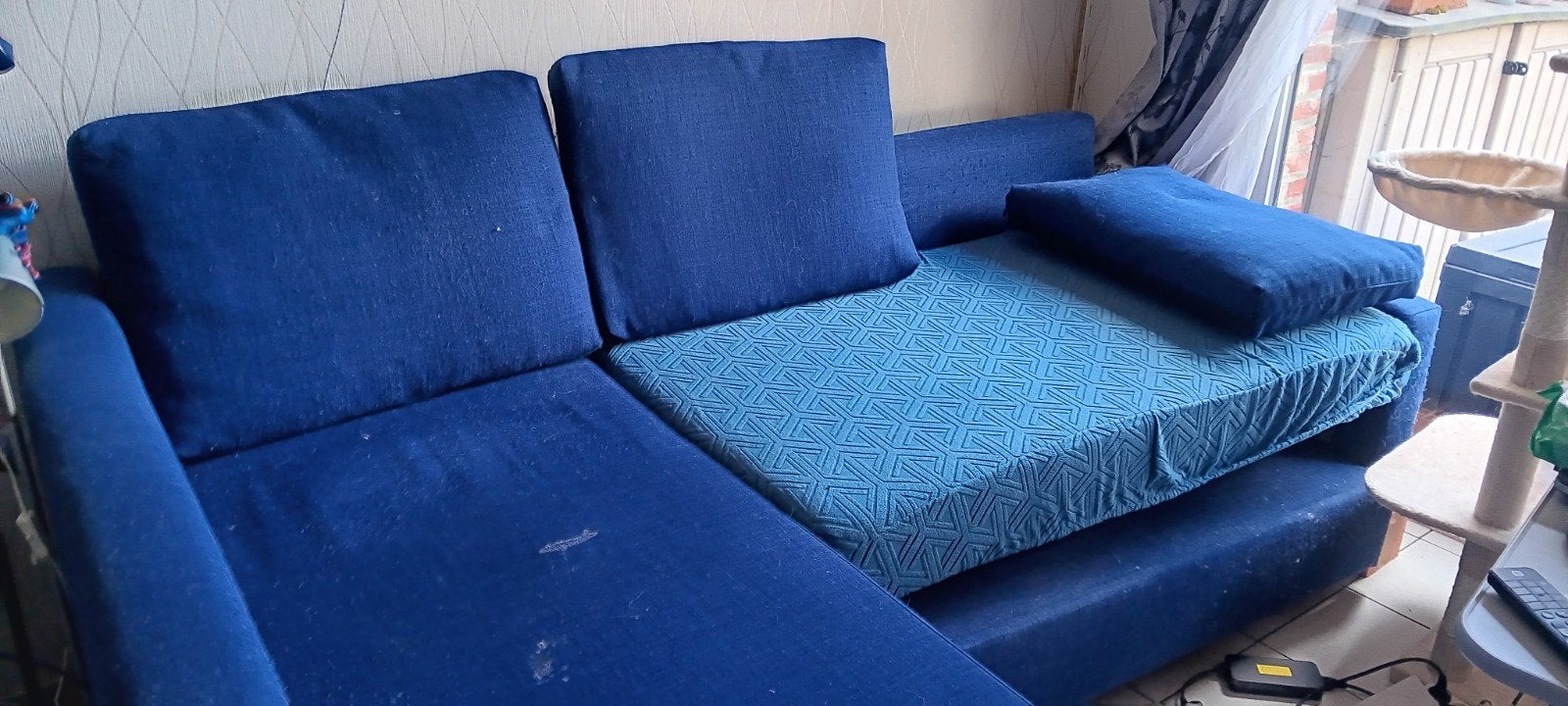 Grand canapé bleu avec canapé-lit et salon, Enlèvement, Utilisé, Tissus, Hedendaags