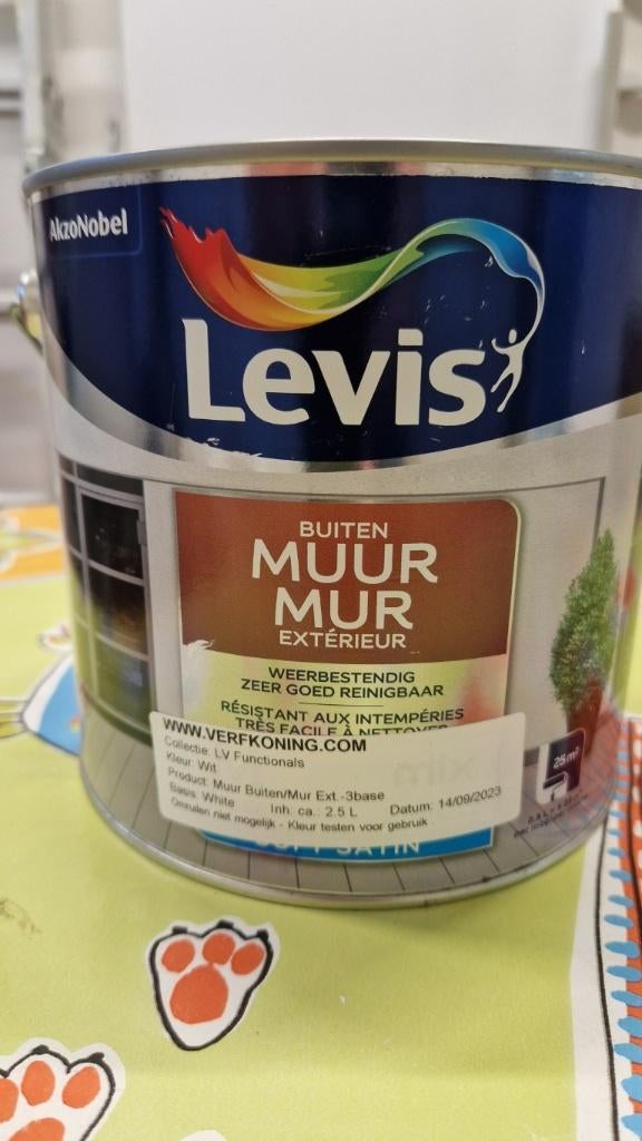 Levis gevelverf zijdeglans wit 2,5 L, Doe-het-zelf en Bouw, Ophalen, Wit, Nieuw, Verf