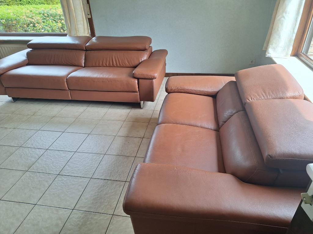 Lederen salon, Ophalen, Leer, Zo goed als nieuw, Rechte bank