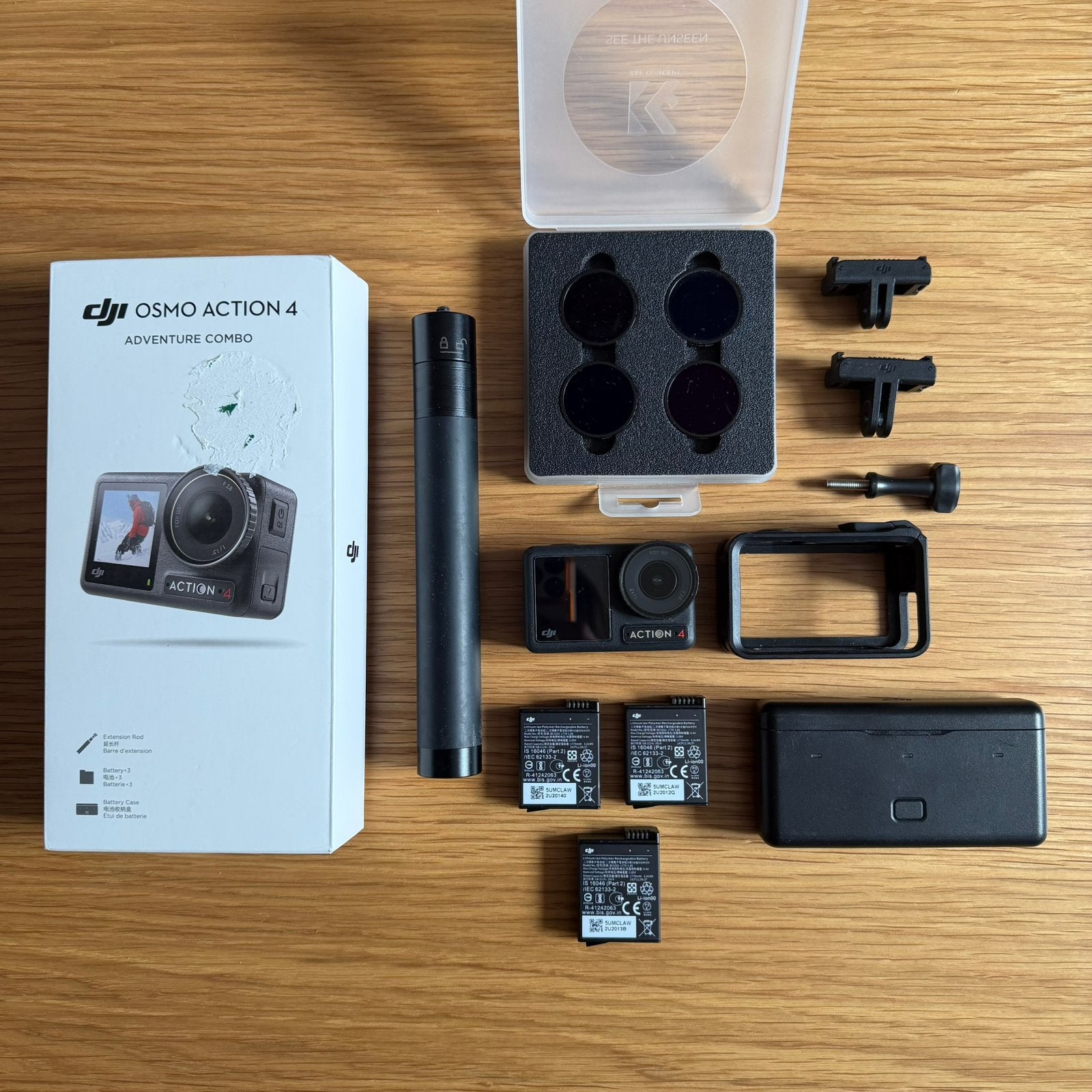 DJI Osmo Action 4 + 3 Batteries + filtres ND + Accessoires, Audio, Tv en Foto, Actiecamera's, Ophalen of Verzenden, Zo goed als nieuw