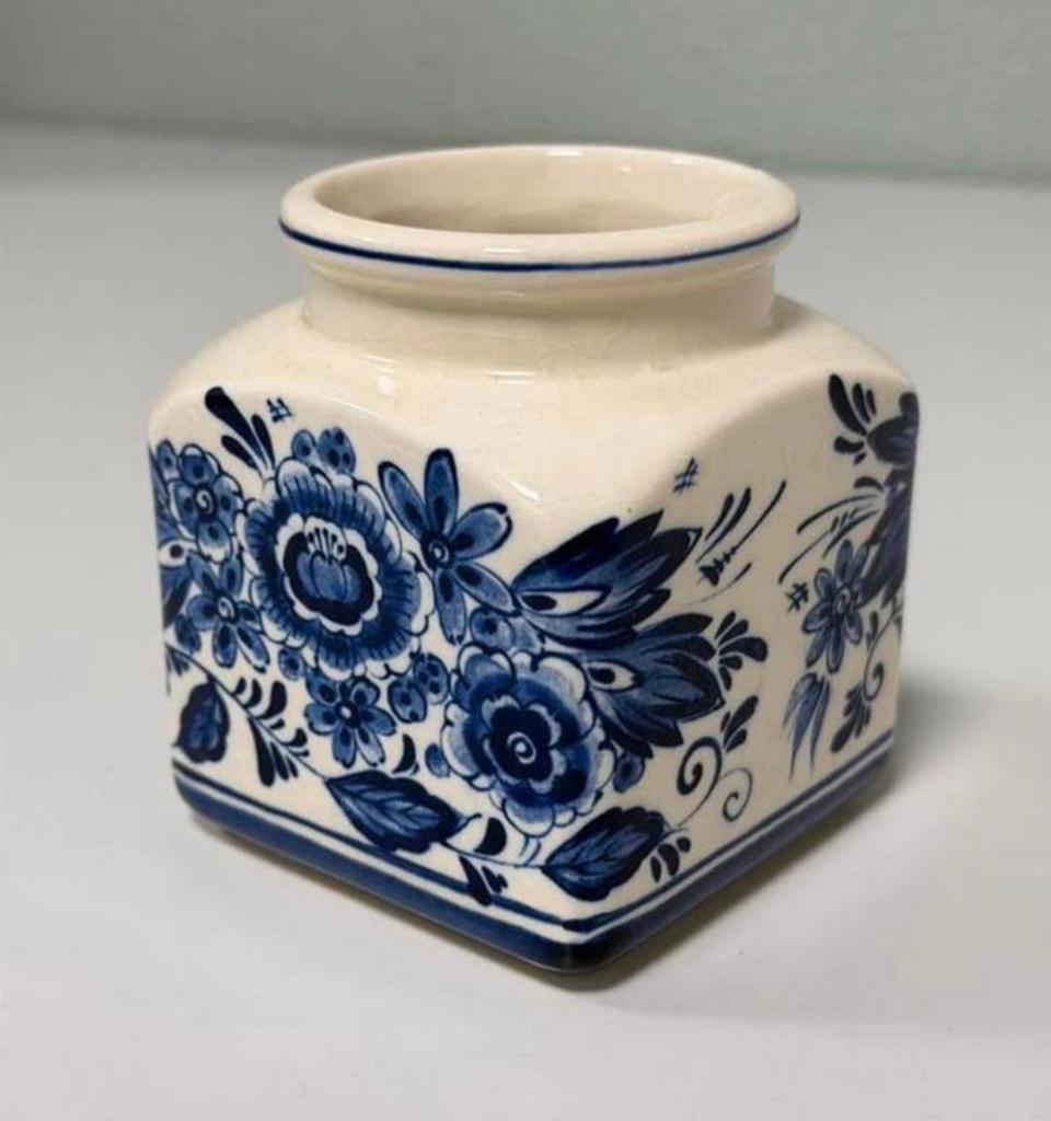Vintage Royal Delft – Delfts Blauw Opbergpot Vaasje 9x9x10cm, Antiek en Kunst, Ophalen of Verzenden