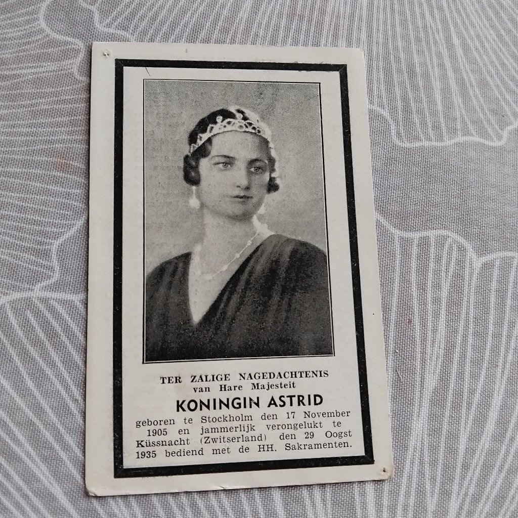 Geheugenkaart voor de dood van koningin Astrid, Ophalen of Verzenden, Rouwkaart