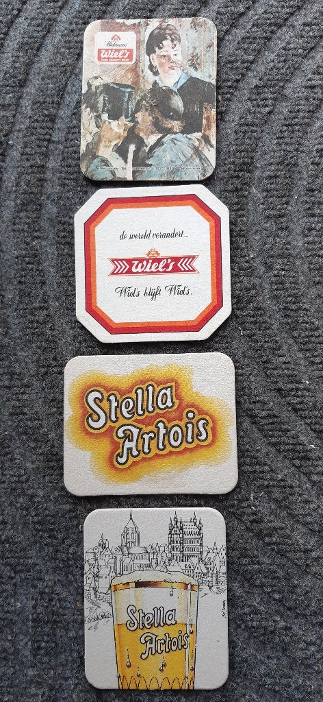 BIER Stella Artois + Wiel's =2x2 bierviltjes pint merk Manet, Collections, Marques de bière, Enlèvement ou Envoi, Utilisé, Sous-bock