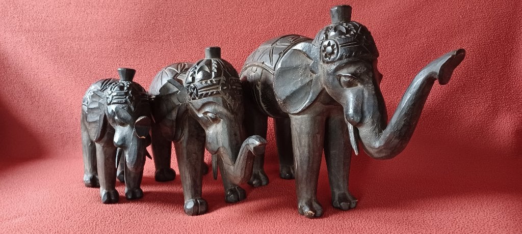Set van 3 vintage beelden van olifanten, Verzamelen, Ophalen, Gebruikt, Dier