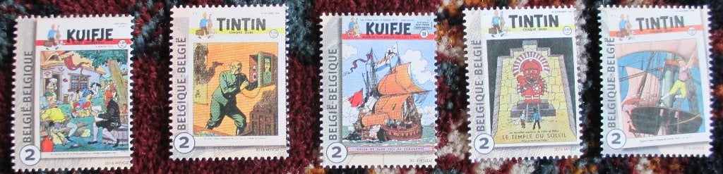5 x nummer 2 tintin kuifje, Postzegels en Munten, Postzegels | Europa | België, Frankeerzegel, Ophalen of Verzenden, Zonder stempel