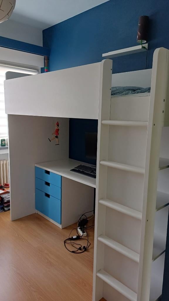 Lit Mezzanine IKEA STUVA + bureau + matelas, Ophalen, Gebruikt, Hoogslaper