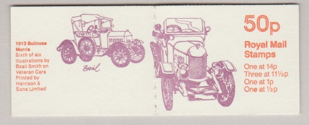 GB 1979 50p Booklet SG FB15A 1913 Bull-nose Morris **, Verzenden