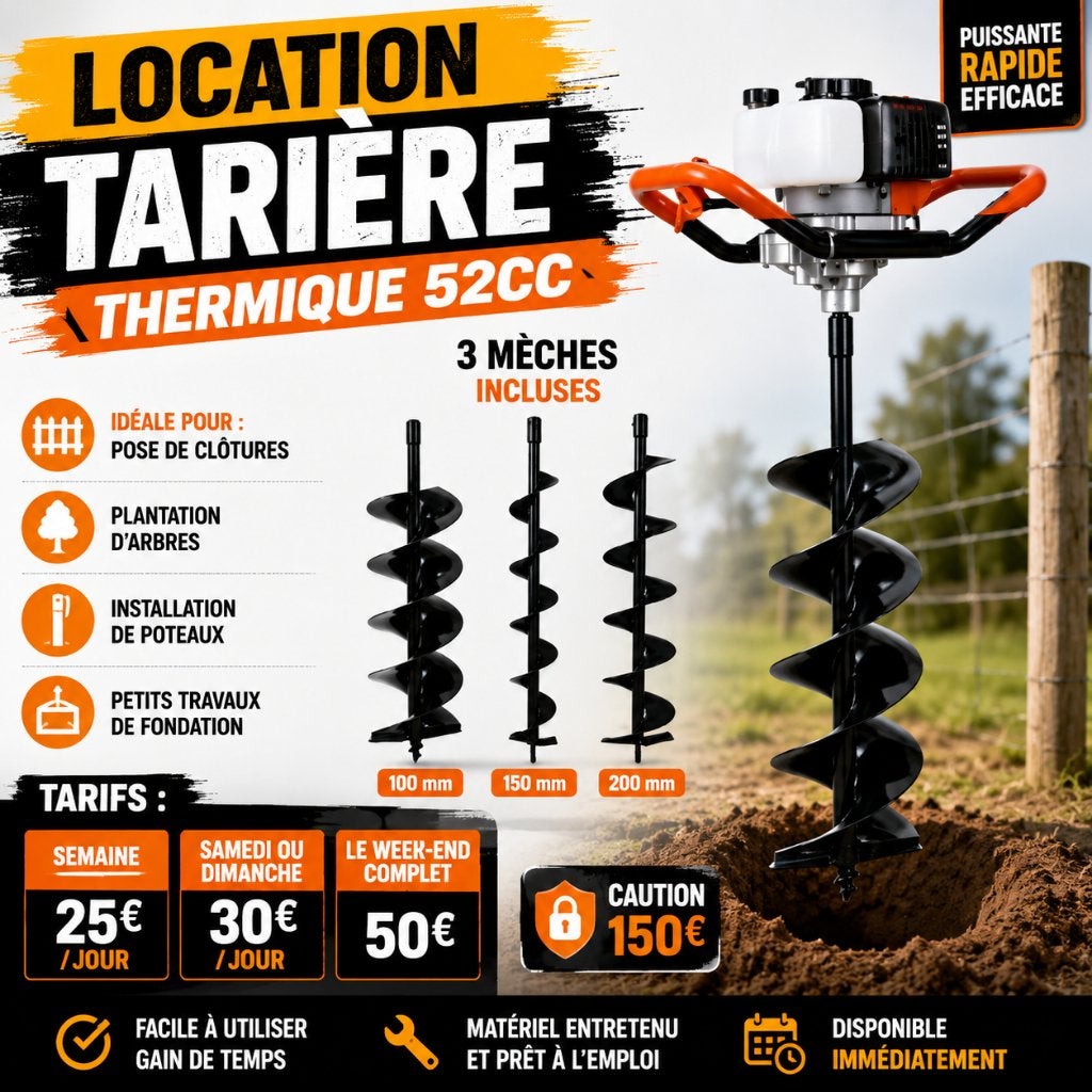 Tarière thermique 52cc – Location, Jardin & Terrasse, Enlèvement, Neuf, Tarière