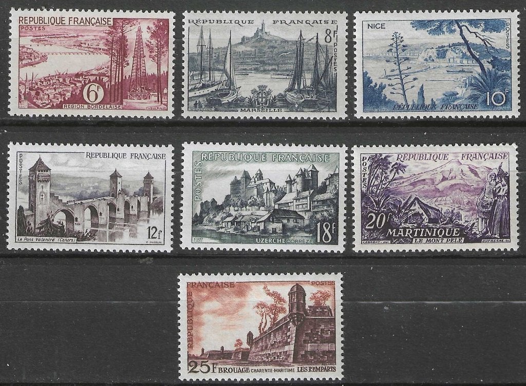 Frankrijk 1955 - Yvert 1036-1042 - Toerisme - Steden (ST), Verzenden, Gestempeld