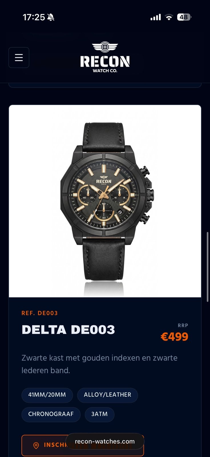 Montre (VALEUR 499€ !!!) Recon Delta homme, Bijoux, Sacs & Beauté, Autres marques, Cuir, Envoi, Acier