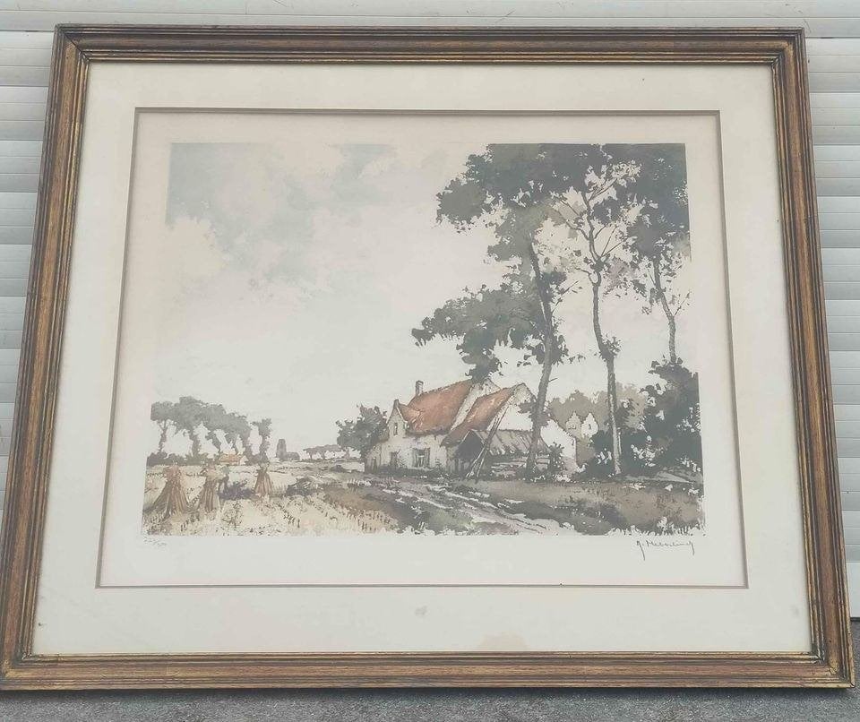 Gravure signe Roger hebbelinck, Enlèvement ou Envoi, Gravure