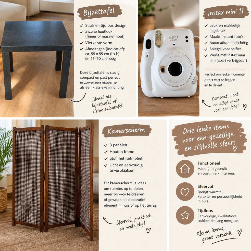 Grammofoon, paravan, camera en tafel, Ophalen