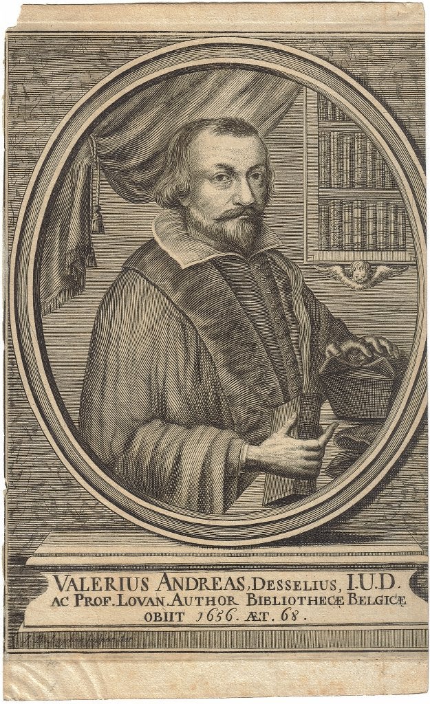 Jan Baptist Jongelinx gravure "Portret Valerius Andreas", Antiek en Kunst, Ophalen, 1800 - 1899, Portret, Gravure