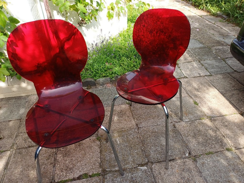 vintage 1970 2 stoelen plexiglas gekleurde buis, Ophalen