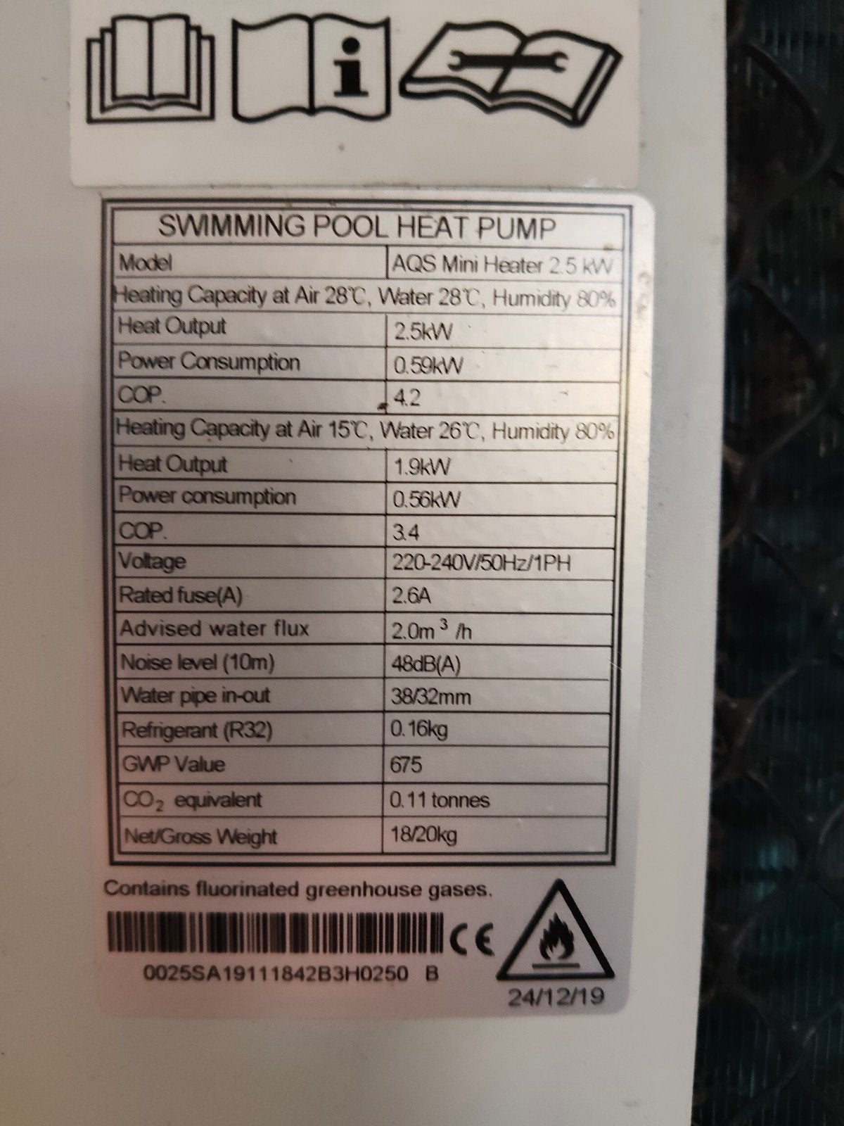 zwembad warmtepomp AQS Mini Heater 2,5kW, Ophalen, Gebruikt, Verwarming