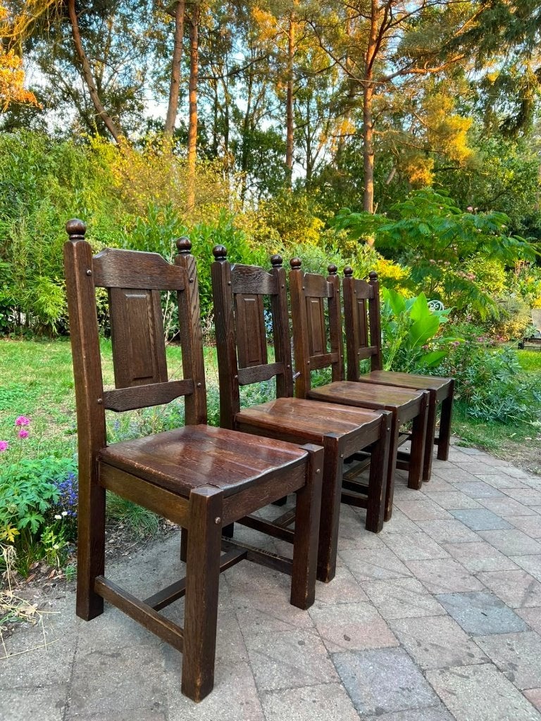 4 eikenhouten stoelen – robuust, Ophalen, Bruin, Zo goed als nieuw, Vier