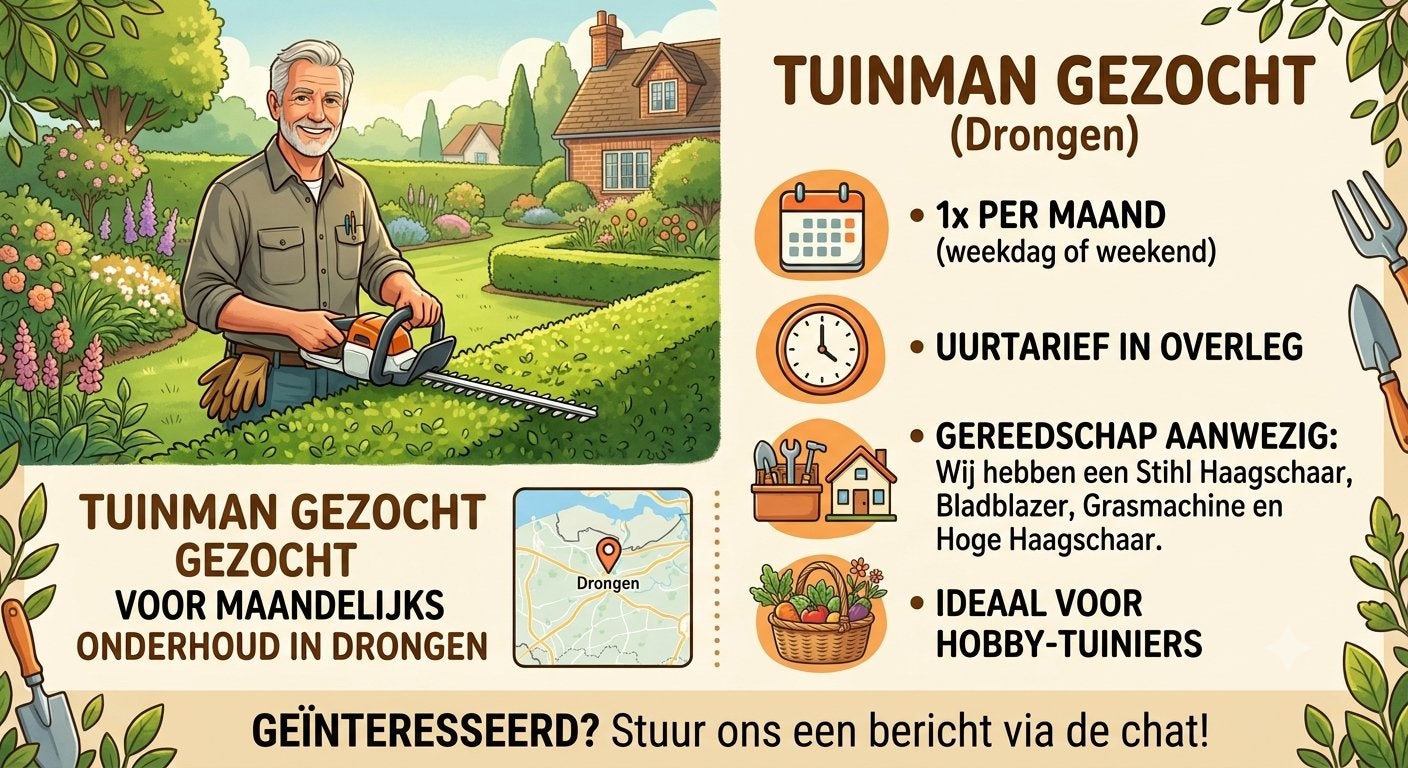 Tuinman gezocht voor maandelijks onderhoud (regio Drongen), Ophalen