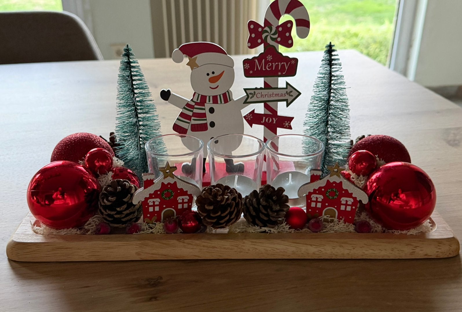 Mooi uniek kerststuk met 3 glazen potjes !, Ophalen, Nieuw