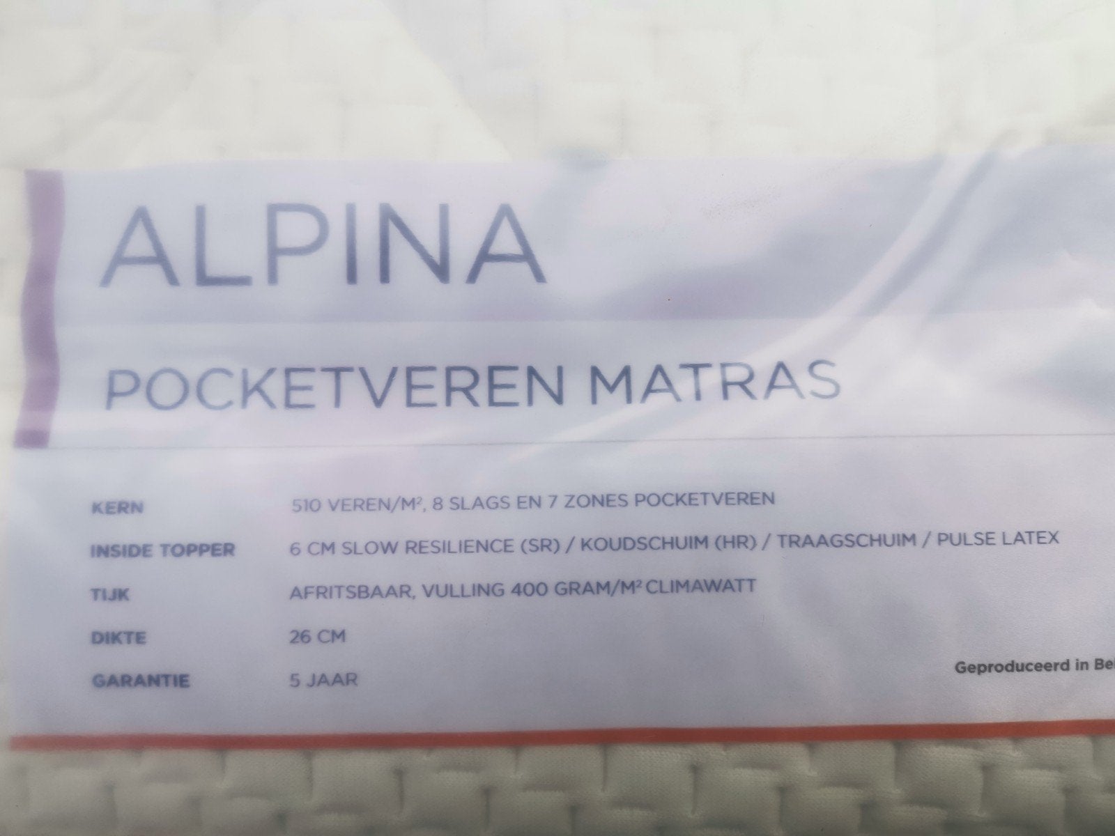 26cm nieuwe pocketveren matras 80x200, Ophalen